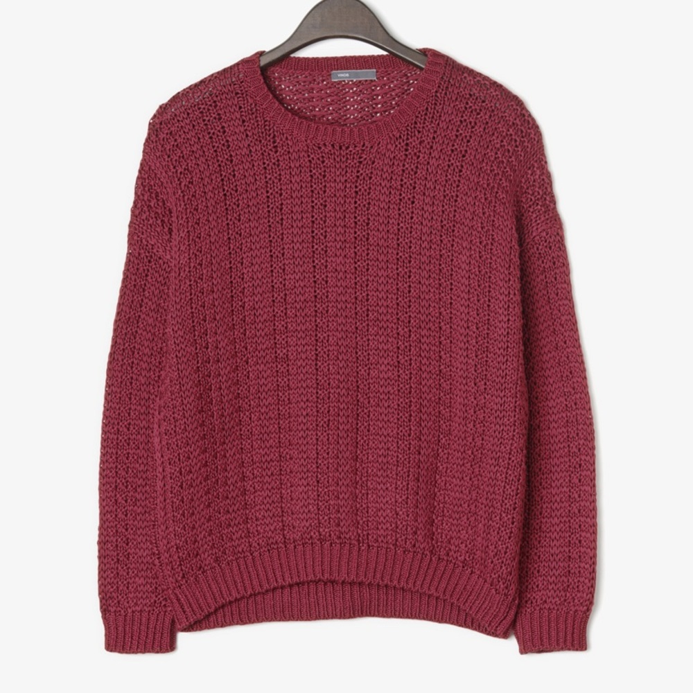 Vince mercerized texture red crew neck sweater